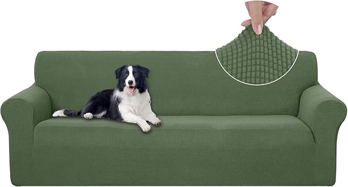 U-NICE HOME 4 Seater Stretch Couch Cover Sofa Cover Washable Sofa Slipcover Furniture Protector for 3 Cushion Couch Sofa Pet Friendly, Loden Frost