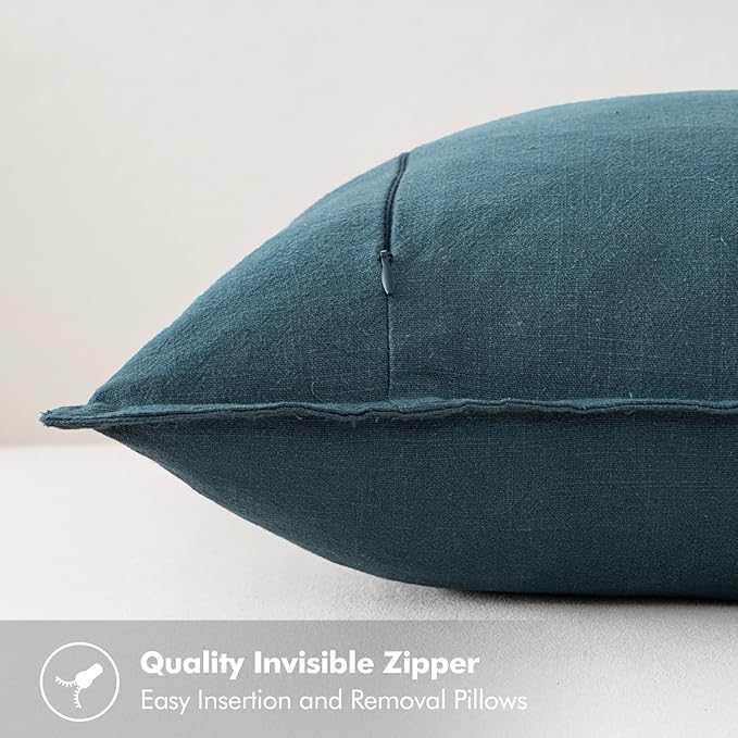 MIULEE Decorative Linen Pillow Covers 18x18 Inch Blue Boho Farmhouse Neutral Couch Throw Pillows for Bed Pack of 2 Accent Coastal Modern Pillowcase Summer Sofa Livingroom Home Decor