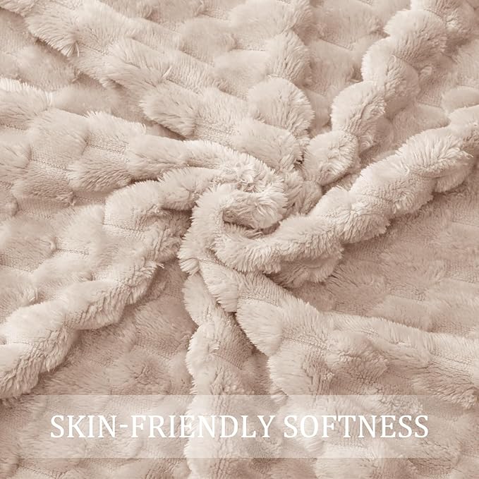 Exclusivo Mezcla Fleece Queen Blanket for Bed, Extra Large Fuzzy Camel Bed Blankets, Soft Cozy Plush Sofa Throws for All Seasons, 90x90 Inches