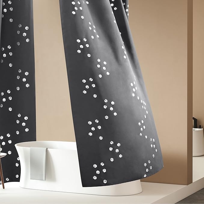 Deconovo Designer Series Silver Cubic Print Blackout Curtains for Living Room Bedroom Sliding Glass Door, Thermal Insulated Soundproof Window Drapes, Dark Grey, 52W x 95L Inch, 2 Panels