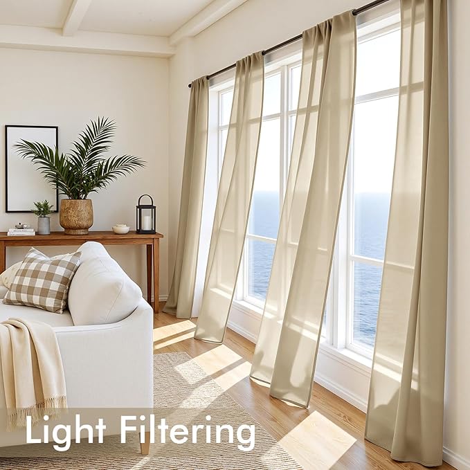 MIULEE Beige Sheer Curtains 72 Inches Long, 4 Panels Set, Rod Pocket Voile Drapes Light Filtering and Semi Transparent, Elegant Window Treatments for Bedroom Living Room,42 x 72 Inches