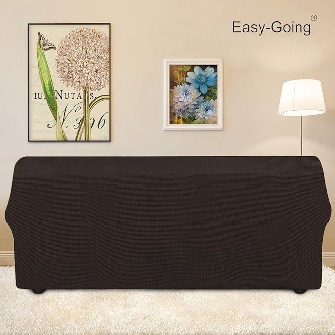 Easy-Going Stretch Sofa Slipcover 1-Piece Sofa Cover Furniture Protector Couch Soft with Elastic Bottom for Kids, Polyester Spandex Jacquard Fabric Small Checks (Sofa, Chocolate)