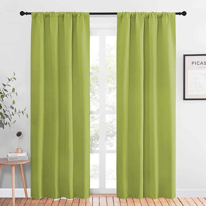 NICETOWN Blackout Curtain Panels for Living Room - Thermal Insulated Rod Pocket Top Blackout Drapes for Kid's Room (1 Pair, 42 x 84 Inch, Fresh Green)