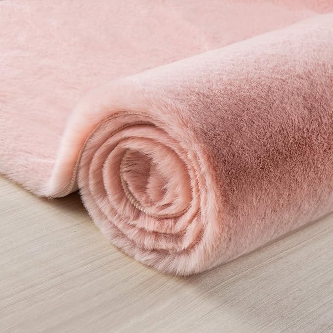 Ashler HOME DECO Ultra Soft Faux Rabbit Fur Chair Couch Cover Area Rug for Bedroom Floor Sofa Living Room Pink 2 x 6 Feet
