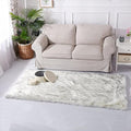 Latepis Faux Fur White with Grey Tips 2x8 Runner Rug for Hallway Fluffy Rugs Furry Shag Washable Rug for Living Room Hallway Rugs Rectangle