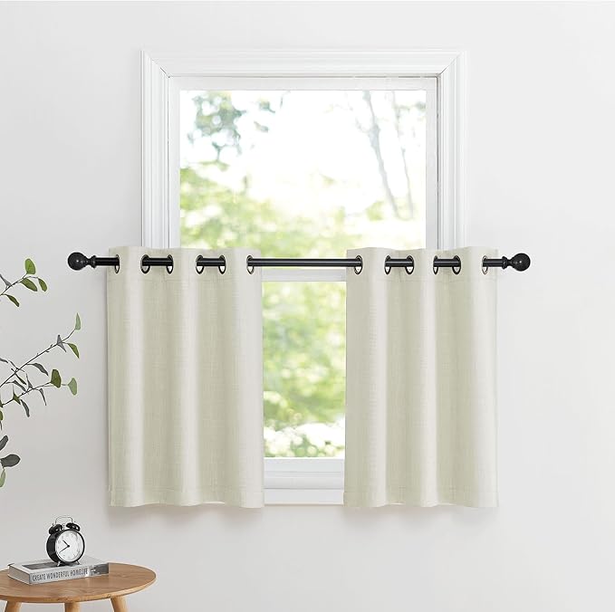 NICETOWN 30 Inch Length Curtain Valances, 2 Panels Blackout Thermal Insulating Small Half Curtain Tiers for Kitchen with Top Grommet, Window Covering for Bathroom (Natural, 34 x 30 Inch Length)