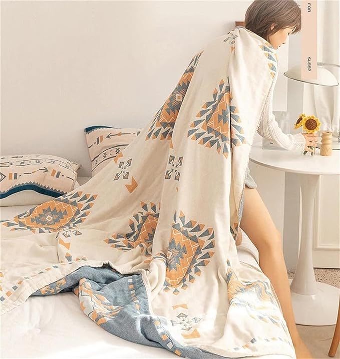MSGKV Spring Blankets Cotton Throw Blanket 60''x 80'' Muslin Blanket for Couch Bed Chair, Soft Bed Cotton Quilted Boho Quilts Blankets Gifts for Women