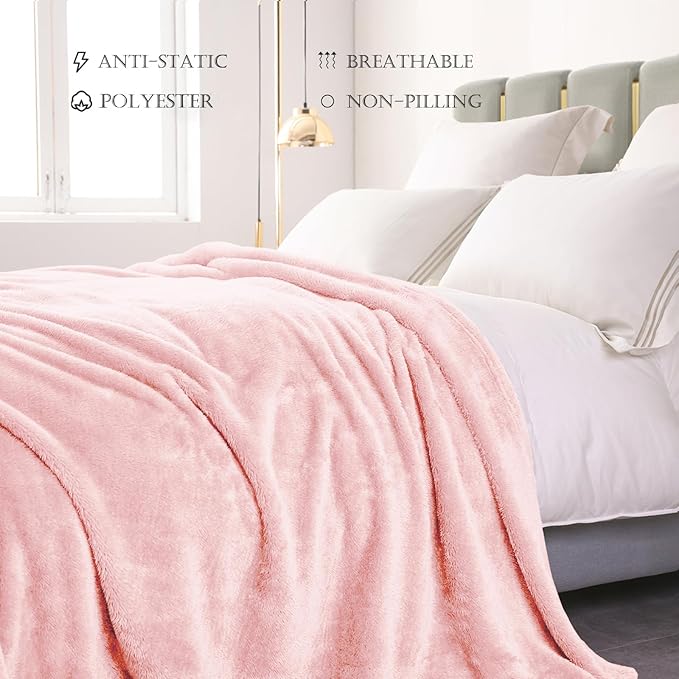 Exclusivo Mezcla Plush Fuzzy Fleece Bed Blanket King Size, Super Soft, Fluffy and Warm Blankets for Couch, Bed, All Season (Light Pink, 90x104 Inches)