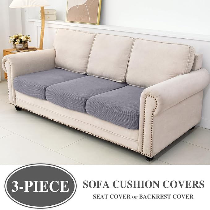 Couch Cushion Covers Seat Cushion Cover Stretch Couch Cover Separate Sectional Sofa Slipcovers Furniture Protector(3 Pieces for Seat or Sofa Backrest, Light Grey)