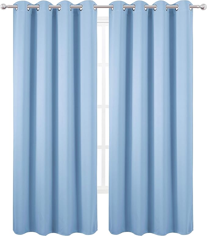LEMOMO Blackout Curtains 66 x 84 inch/Sky Blue Curtains Set of 2 Panels/Thermal Insulated Room Darkening Bedroom Curtains