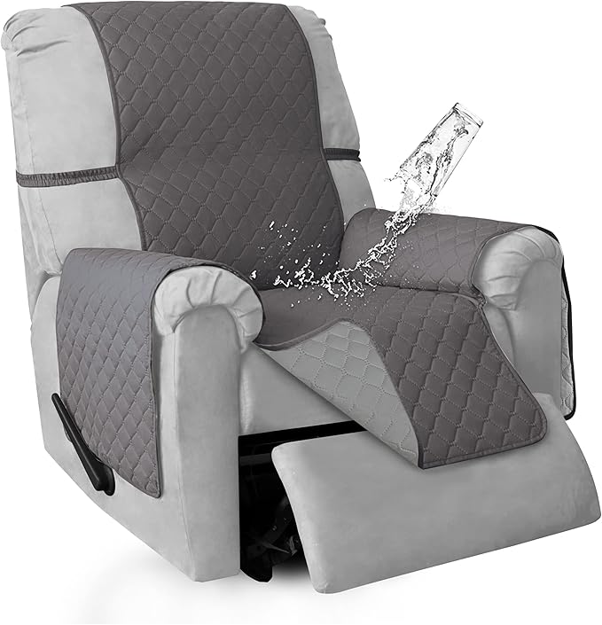 ISSUNTEX Double Protection 100% Waterproof Recliner Covers for Living Room, Reversible Furniture Protector Recliner Couch Sofa Slipcover for Dogs, Pets, Kids (Recliner, Gray/Light Gray)
