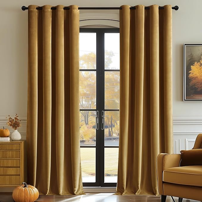 MIULEE Elegant Velvet Curtains Gold Grommet Curtains Fall Thermal Insulated Soundproof Room Darkening Blackout Curtains/Drapes for Girls & Lady Living Room/Bedroom Decor 52 x 96 Inch 2 Panels