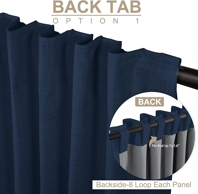 100% Blackout Shield Linen Blackout Curtains for Bedroom 72 Inches Long, Back Tab/Rod Pocket Living Room Drapes, Thermal Insulated Blackout Curtains 2 Panels Set, 50" W x 72" L, Midnight Blue