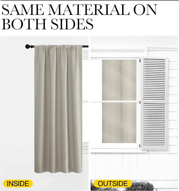 NICETOWN Blackout Curtains for Living Curtains, Room Darkening Window Curtain Panels, Easy-Care Solid Thermal Insulated Draperies/Drapes for Daughter Room (Natural, 2 Panels, 29 by 20)