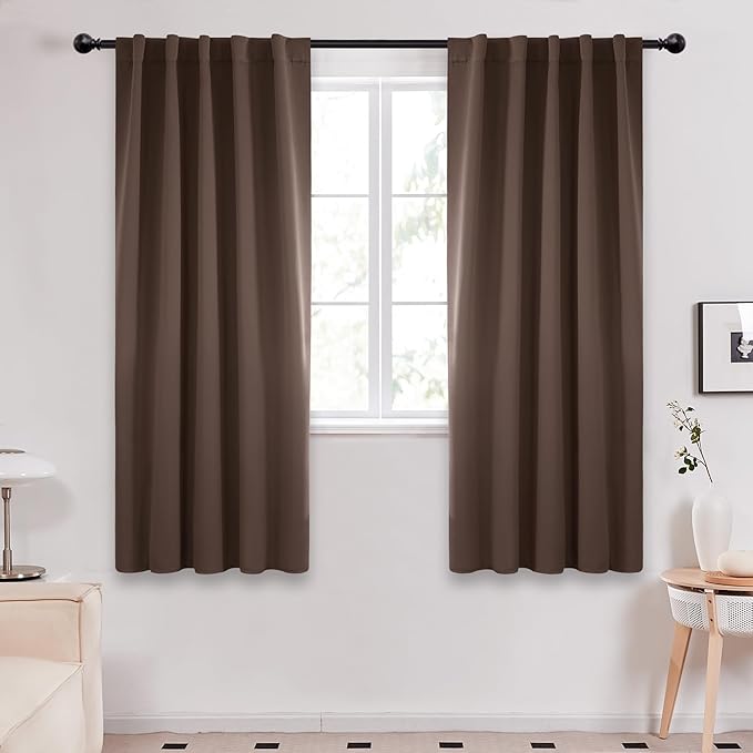 Deconovo Blackout Curtains, Thermal Insulated, W42 x L72 2 Panels, Back Tab, Machine Washable, Room-Darkening Drapes for Bedroom/Living Room Brown