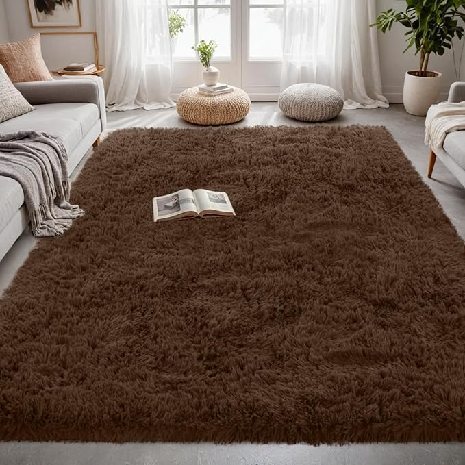 4x6 Area Rugs for Living Room Rug: Soft Fluffy Shag Brown Rugs for Bedroom, Non-Slip Large Fuzzy Plush Rug Indoor Floor Carpet for Nursery Kids Boys Girls Room, Dorms, Playroom, Modern Home Decor