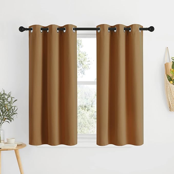 NICETOWN Sleek Blackout Curtains 48 inches Length for Small Windows, Noise Reducing and Block Draft Panels for Door Doorway Laundry Office Luxury Decor Theme (2 Panels, Gold Brown, W34 x L48 -Inch)
