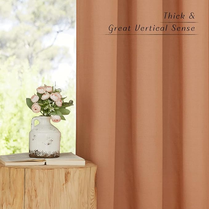 NICETOWN Burnt Orange Thick Linen Curtains 72" Length, Grommet Privacy Window Treatments Linen Weave with Light Penetration Vertical Drapes for Farmhouse/Home Office, W42 x L72, 2 Panels