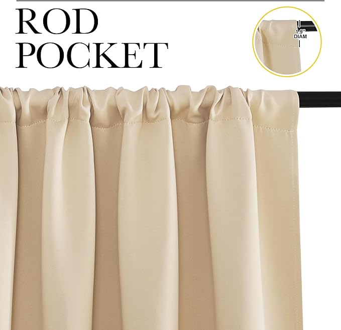 NICETOWN Blackout Room Darkening Curtains - Home Decoration Light & Noise Reducing Thermal Insulated Window Draperies with Rod Pocket Top (Biscotti Beige, Set of 2, 29 inches Wide x 20 inches Long)