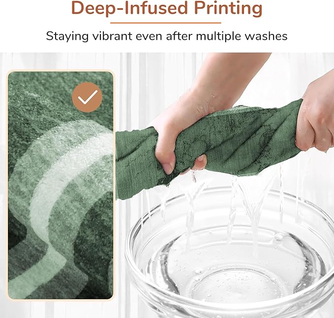 OPPODREAM Border Soft Area Rugs 6x9, Washable Green Rug with Non Slip Backing, 6 x 9 Faux Cashmere Low-Pile 6x9 Carpet