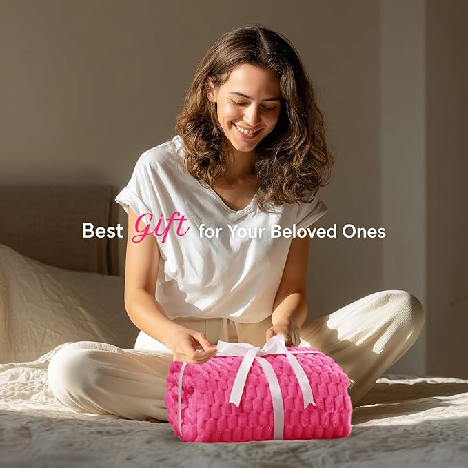 BEDELITE Fleece Throw Blanket for Couch & Bed - 3D Jacquard Decorative Hot Pink Blanket, Super Soft and Cozy Warm Fuzzy Blanket All Seasons Suitable, 50x60Inches