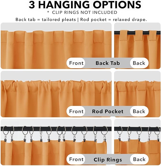 Deconovo Extra Long Blackout Curtains W52 x L108 Inch, Orange Flame, 1 Pair, Back Tab and Rod Pocket Thermal Insulated Room Darkening Curtains for Bedroom