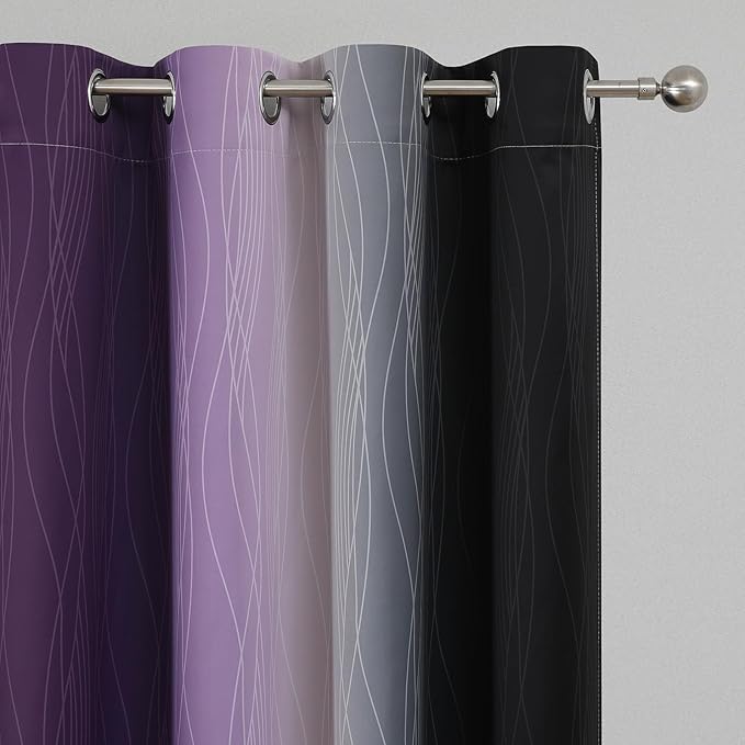Estelar Textiler Black and Purple Ombre Blackout Curtains for Bedroom, Thermal Insulated Gradient Blackout Drapes, Full Room Darkening Energy Saving Curtains for Living Room, 52Wx96L, 2 Panels