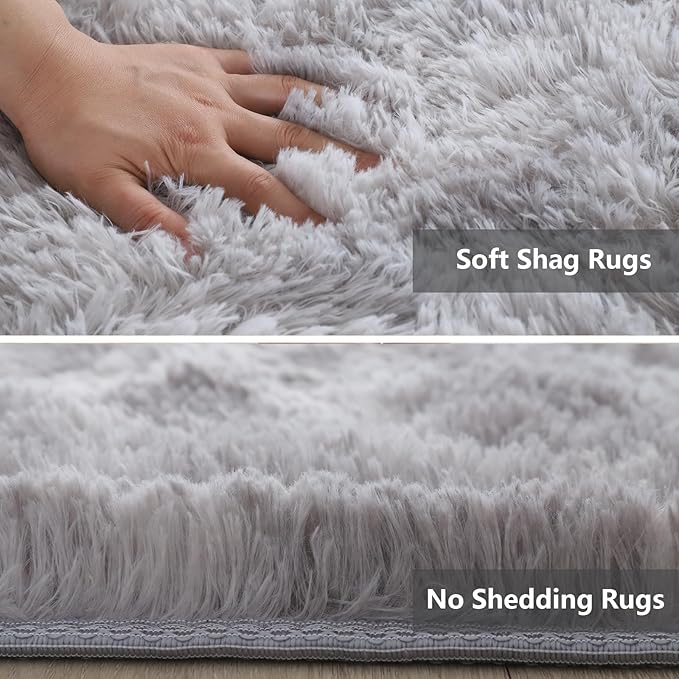 Shag Area Rugs for Bedroom Living Room,5X8 Ultra Soft Fluffy Area Rugs for Dorm, Indoor Carpet Nursery Rugs for Kids Room Home Decor,Tie-Dye Grey