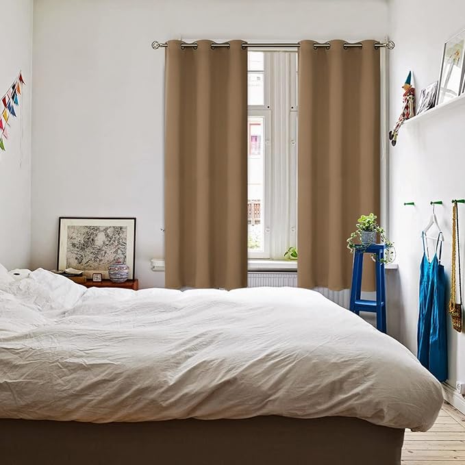 BGment Blackout Curtains for Living Room - Grommet Thermal Insulated Room Darkening Curtains for Bedroom, 2 Panels of 42 x 63 Inch, Taupe