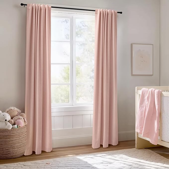 100% Blackout Shield Linen Blackout Curtains for Bedroom 120 Inches Long, Back Tab/Rod Pocket Living Room Drapes, Thermal Insulated Blackout Curtains 2 Panels Set, 50" W x 120" L, Blush Pink