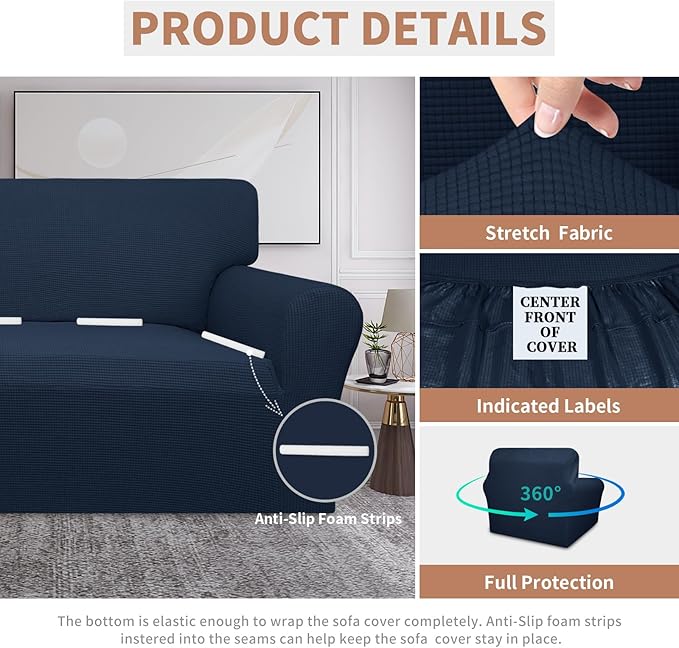Easy-Going 100% Waterproof Oversized Chair Couch Cover, Dual Waterproof Sofa Cover, Stretch Jacquard Sofa Slipcover, Leakproof Furniture Protector for Kids, Pets, Dog and Cat, Dark Blue
