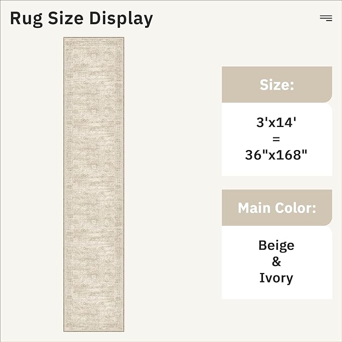 Hallway Runner 3x14 - Runner Rugs 14ft Washable Entryway Rug Vintage Kitchen Runners Non Slip Indoor Rug Farmhouse Carpet Runner for Bathroom Living Room Bedroom, Beige