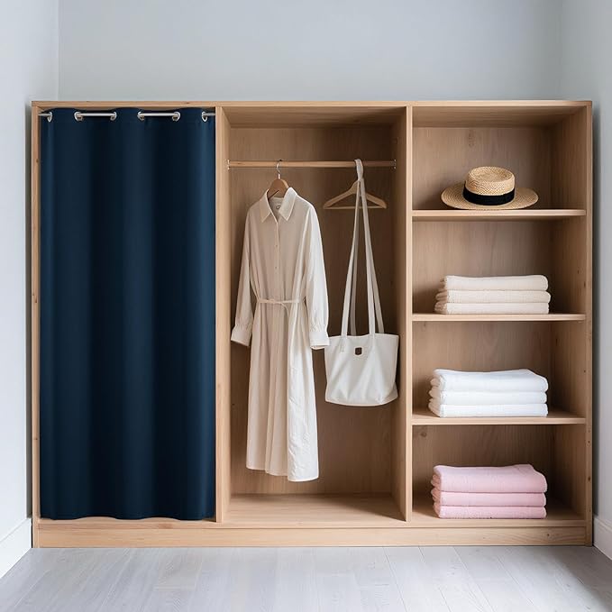 Joydeco Blackout Door Curtain for Doorway Privacy 108 Inches Long, Grommet Closet Curtain for Open Closet, Room Divider for Bedroom Living Room (Navy Blue, 52Wx108L, 1 Panel)