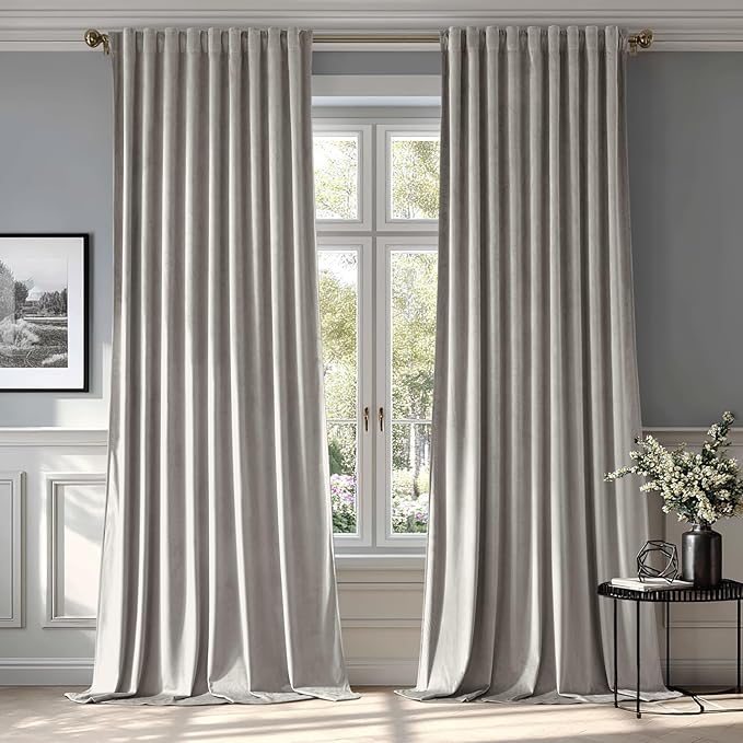 MIULEE Silver Gray Velvet Curtains 96 inches - Luxury Blackout Curtains for Bedroom Living Room Thermal Insulated Super Soft Window Drapes Rod Pocket & Back Tab, W52 x L96 inches, 2 Panels