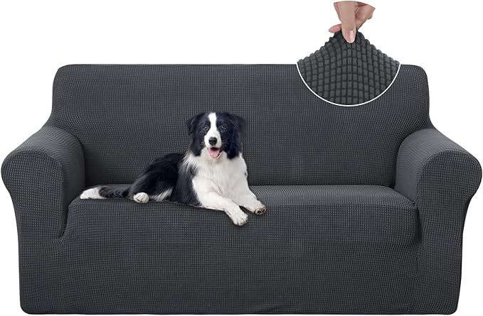 U-NICE HOME Oversized Stretch Loveseat Couch Cover Sofa Covers Washable Sofa Slipcover Furniture Protector for 2 Cushion Couch Sofa Pet Friendly, Dark Grey
