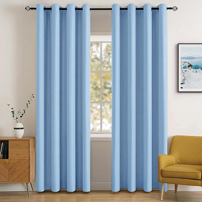 MIULEE Blackout Room Darkening Curtains Thermal Insulated Drapes Solid Window Treatment Set Grommet Top Light Blocking Curtain for Living Room/Bedroom 2 Panels 52 x 84 inch Length Sky Blue