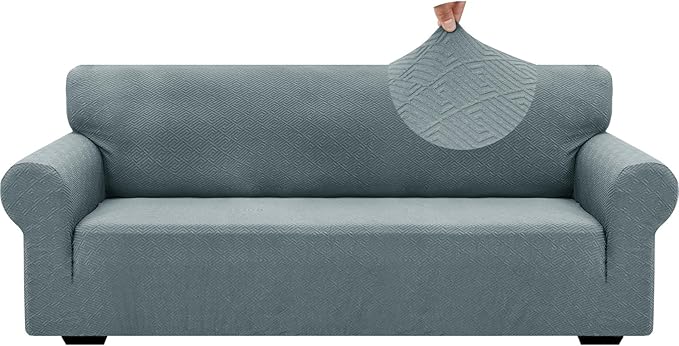 ZNSAYOTX 1 Piece Jacquard Couch Covers for 3 Cushion Couch Living Room High Stretch Sofa Cover Pets Dogs Friendly Anti Slip Thickened Slipcovers Furniture Protector (Large, New Pattern Light Grey)