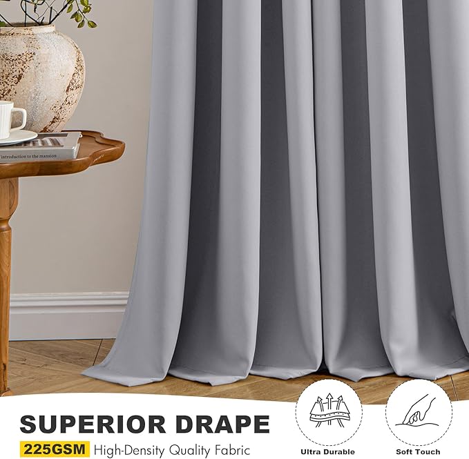 MIULEE Light Grey Blackout Curtains for Bedroom Living Room 54 Inches Long 2 Panels, Thermal Insulated Room Darkening Drapes Solid Grommet Noise Reduction Light Blocking Window Treatments 40x54 Inch