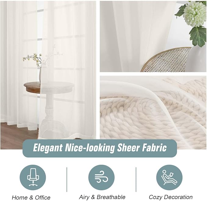 Sheer Curtain Panels Ivory Light-Filtering Polyester 42 x 216 Inch Set of 2