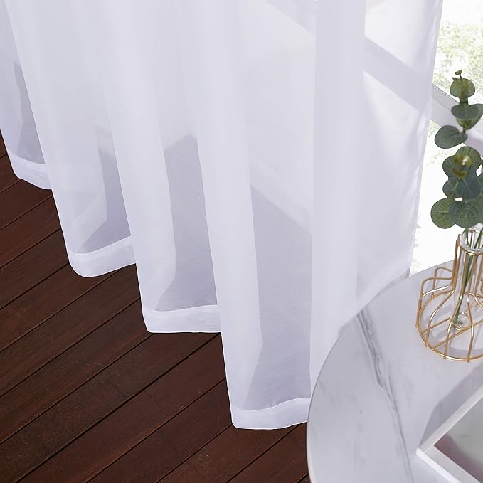 NICETOWN Sheer Curtains 63 inch Length - Grommet Living Room Curtain Panels Voile Textured Soft and Lightweight Window Treatments for Bedroom Decor, W37 x L63, 2 Pieces