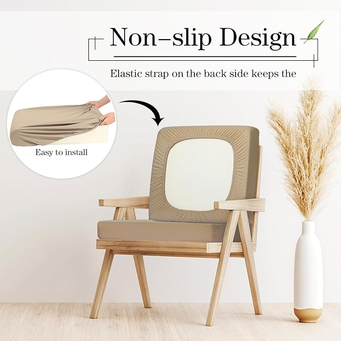Newwiee Set of 4 Stretch Patio Cushion Covers Sofa Couch Seat Chair Slipcovers Cushion Cover Replacement Furniture Protector for Pets Washable(Sand,Seat Cover,Solid)
