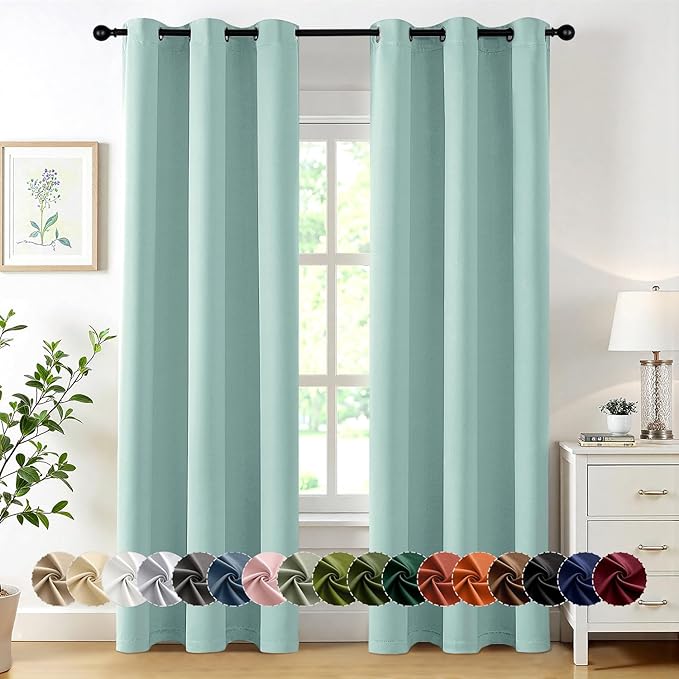 MIULEE Aqua Blackout Curtains for Bedroom Living Room 72 Inches Long 2 Panels, Thermal Insulated Room Darkening Drapes Solid Grommet Noise Reduction Light Blocking Window Treatments 40x72 Inch