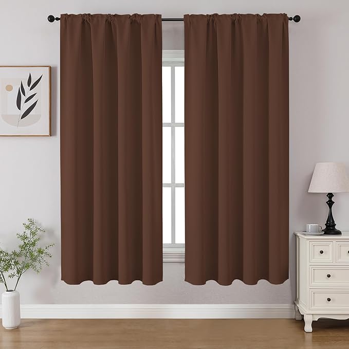 CUCRAF Brown Blackout Curtains 54 inch Length 2 Panels Set, Rod Pocket Room Darkening Drapes for Bedroom Living Room, Insulated Thermal Light Blocking Window Curtain (W52 x L54 Inch)