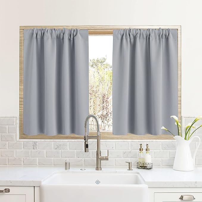 RYB HOME RV Curtains for Camper Windows, Mini Small Thermal Insulated Sunlight Heat Blocking Blackout Privacy Portable Curtains for Travel Trailer, Width 34 by Length 24, Silver Grey, 2 Panels