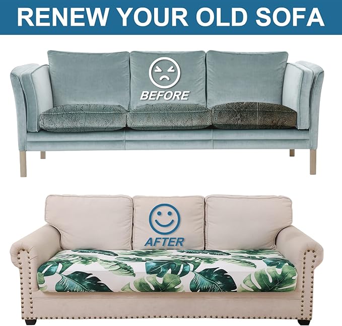 Smiry Printed Couch Cushion Covers, Stretch Soft Couch Covers for Sofa, Washable Non-Slip Sofa Slipcover Furniture Protector for Indoor and Outdoor (Large, Green)