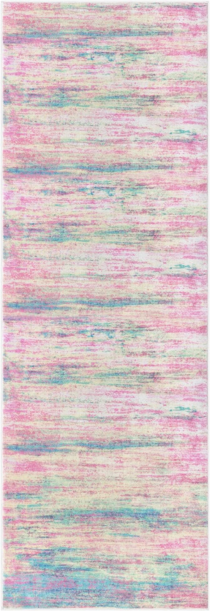 KOZYFLY Modern Abstract Runner Rug 2x6 Multi Pink Runners for Hallways Kitchen Rug Non Slip Washable Carpet Rug Runner Laundry Mat with Soft Low Pile for Entryway Bathroom Bedroom Kitchen