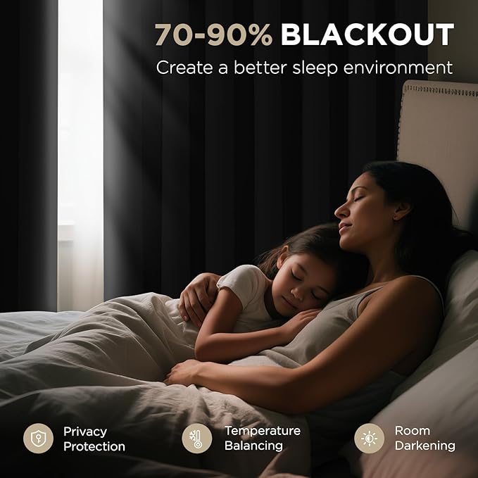 Joydeco Blackout Patio Sliding Door Curtains 96 Inches Long, Grommet Privacy Room Divider Curtains, Extra Wide Thermal Blackout Drapes for Bedroom Living Room (Black, 80Wx96L, 1 Panel)