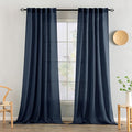 MIULEE Navy Blue Linen Curtains 108 Inch Length 2 Panels for Bedroom Living Room, Soft Thick Linen Textured Natural Window Drapes Semi Sheer Light Filtering Back Tab Rod Pocket Burlap Look Decor