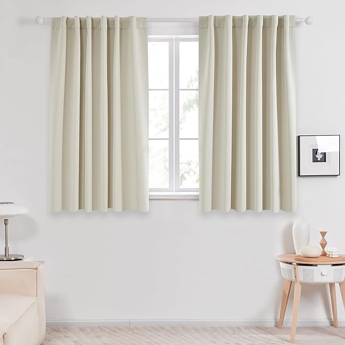 Deconovo Blackout Curtains, Thermal Insulated, W52 x L54 2 Panels, Back Tab, Machine Washable, Room-Darkening Drapes for Bedroom/Living Room Light Beige