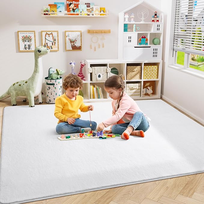 Amearea Large Modern Area Rugs for Bedroom Living Room, 5x8 Feet White Thickened Memory Foam Rug, Fluffy Indoor Washable Rugs Non Slip Minimalist Carpet for Boys Girls Dorm Nursery Room Decor